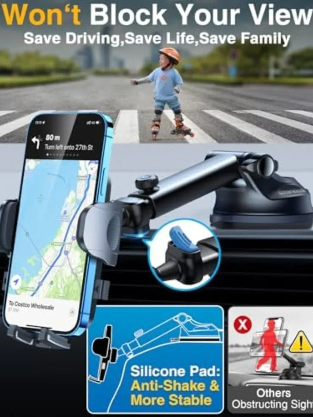 360° Rotation Military-Grade Car Phone Holder - Ultimate Suction Mount for Safe